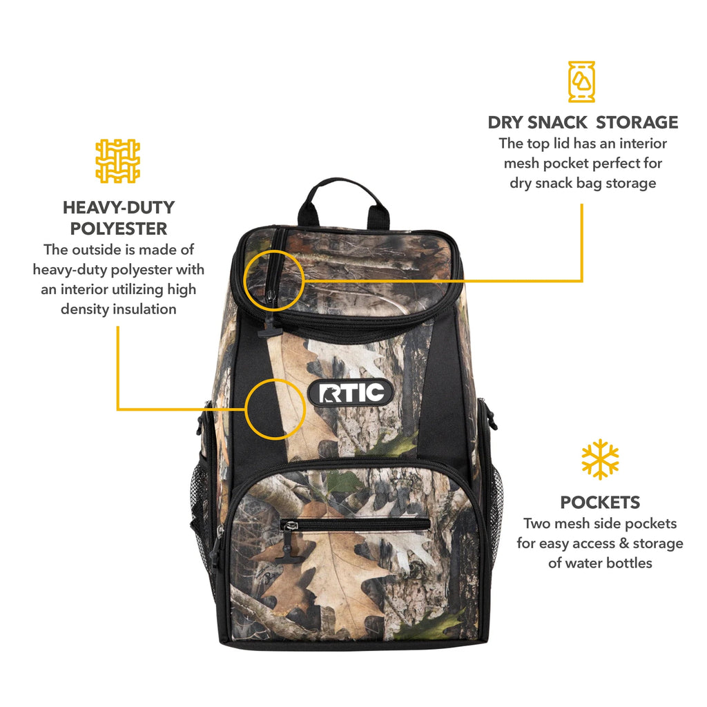 Lightweight Insulated Cooler Backpack with 15-Can Capacity and Additional Storage Pockets - Kanati Camo