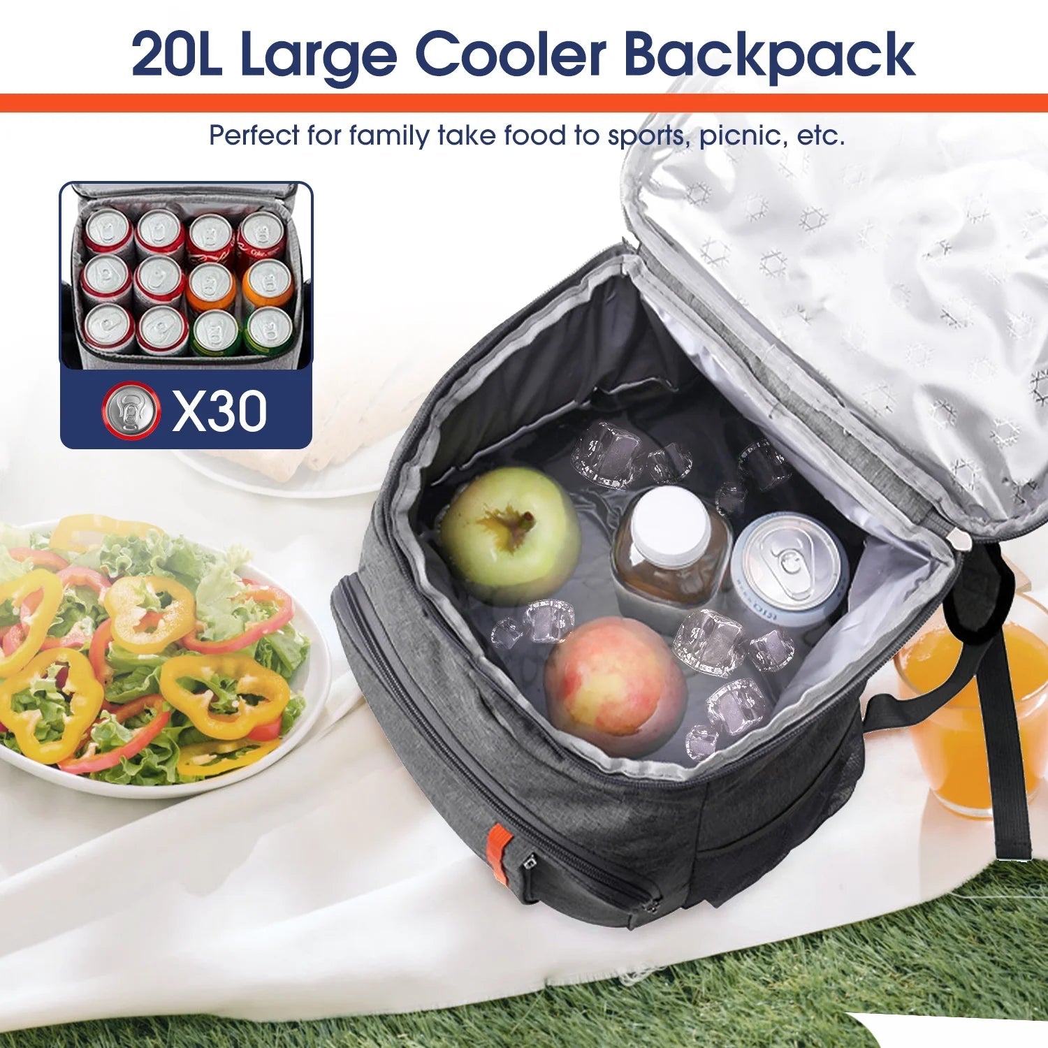 Insulated Leak Proof Waterproof Cooler Backpack - Gray