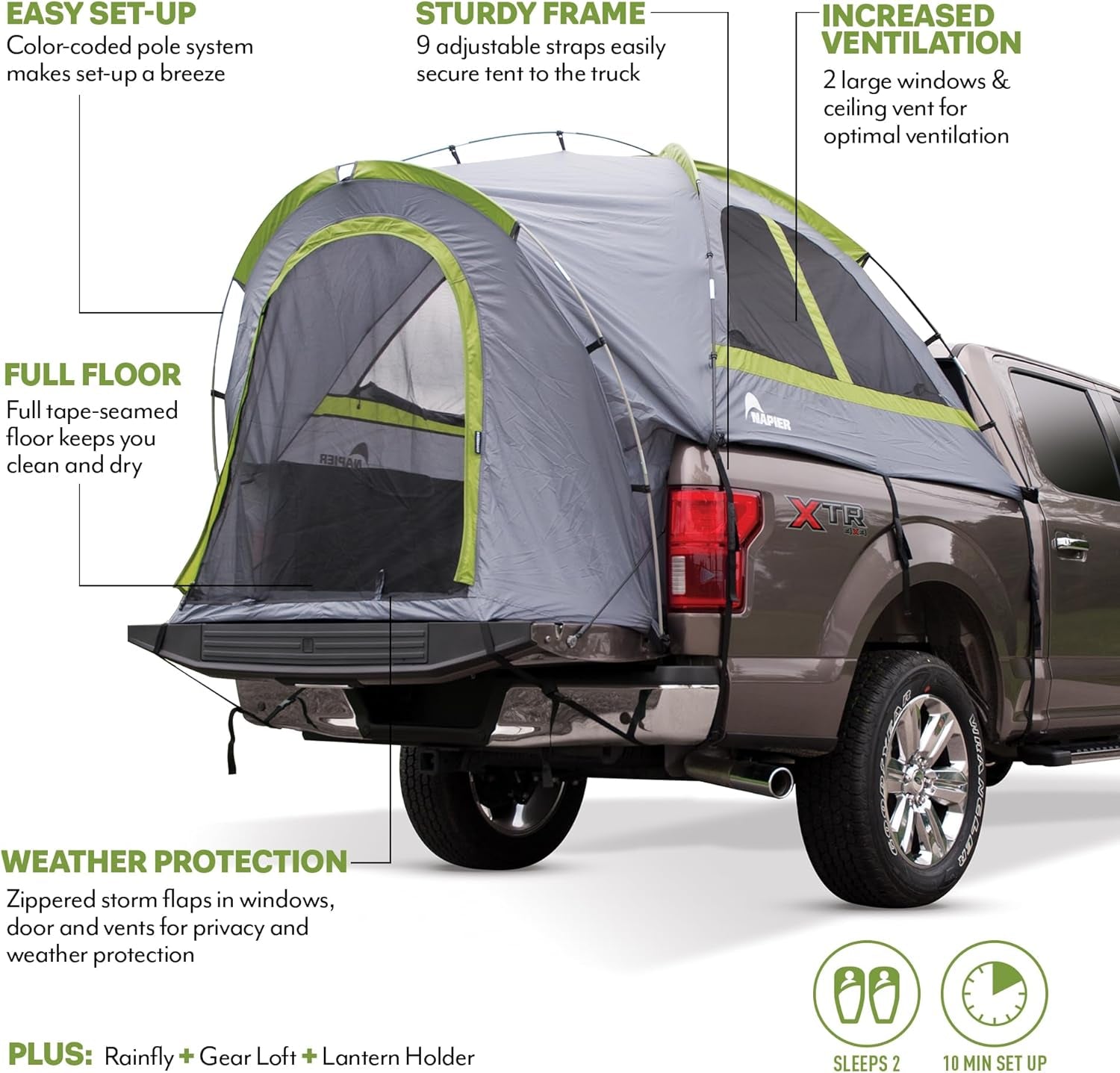 Backroadz Truck Bed Camping Tent with Waterproof Coating - Comfortable and Spacious 2 Person Tent for Full Size and Long Beds