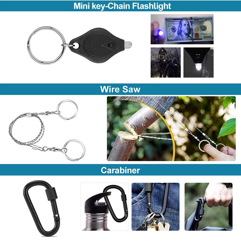 Outdoor Survival Gear Kit- 14-in-1 Emergency Gear for Hiking, Camping- Ideal Gifts for Men and Women