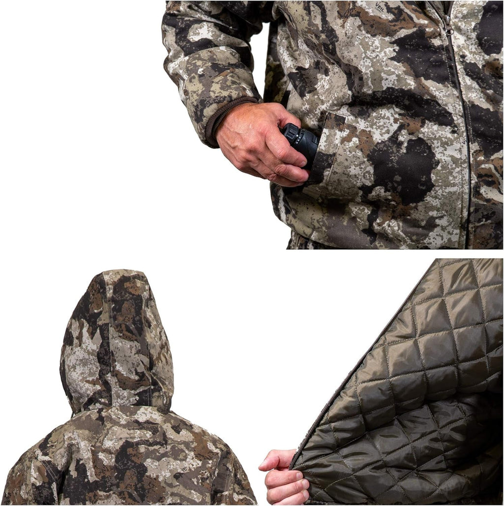 Men's Insulated Twill Camo Hunting Jacket with Cotton Shell for Cold Weather Hunting