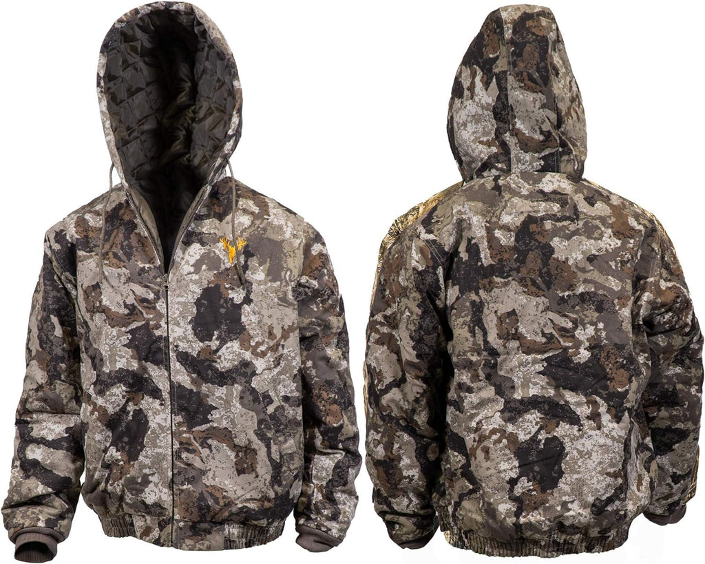 Men's Insulated Twill Camo Hunting Jacket with Cotton Shell for Cold Weather Hunting