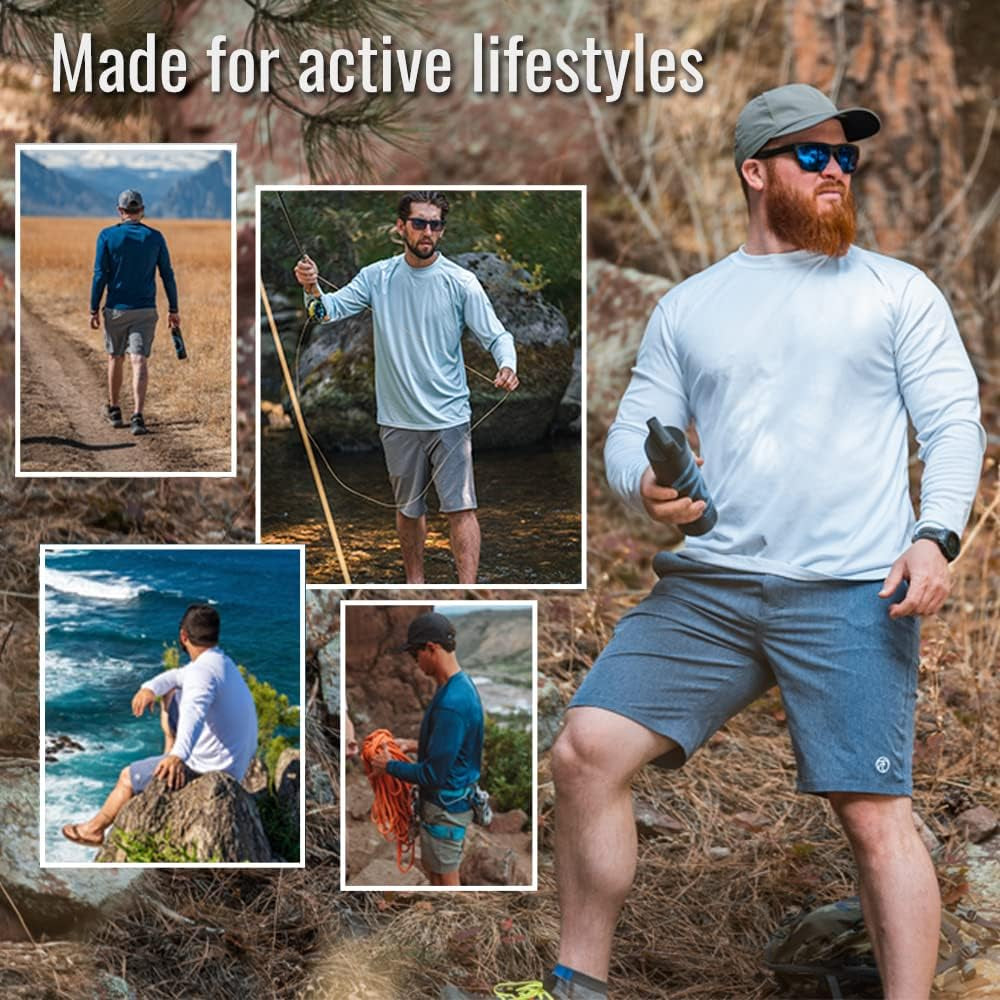 Men's Outdoor UPF 50+ Long Sleeve T-Shirt with UV Sun Protection for Fishing, Running, Hiking, and Swimming