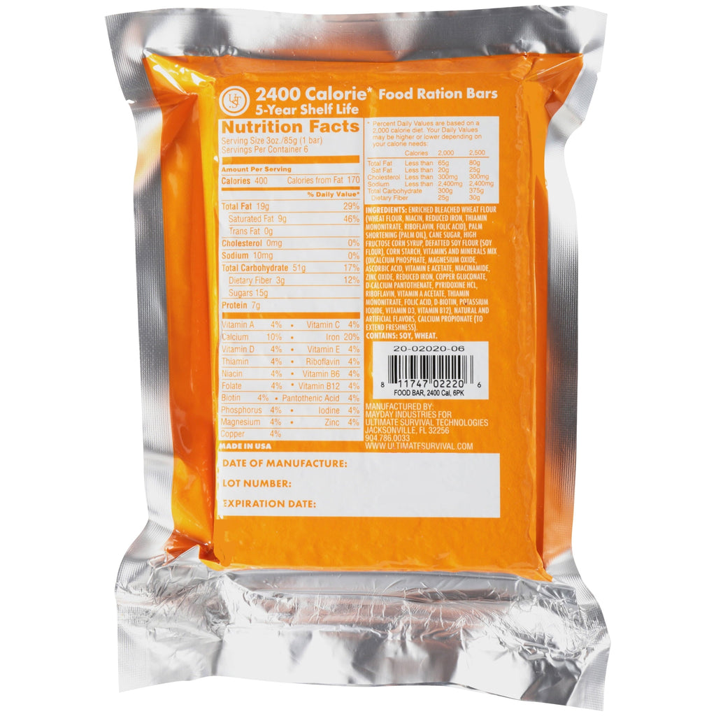 Emergency Food Ration Bar with 5-Year Shelf Life - 6 Servings