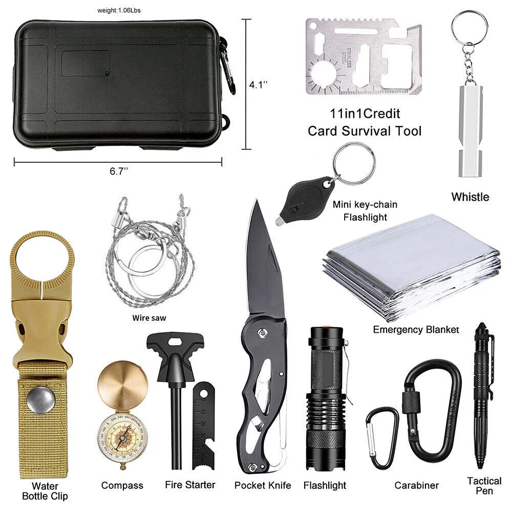 Outdoor Survival Gear Kit- 14-in-1 Emergency Gear for Hiking, Camping- Ideal Gifts for Men and Women