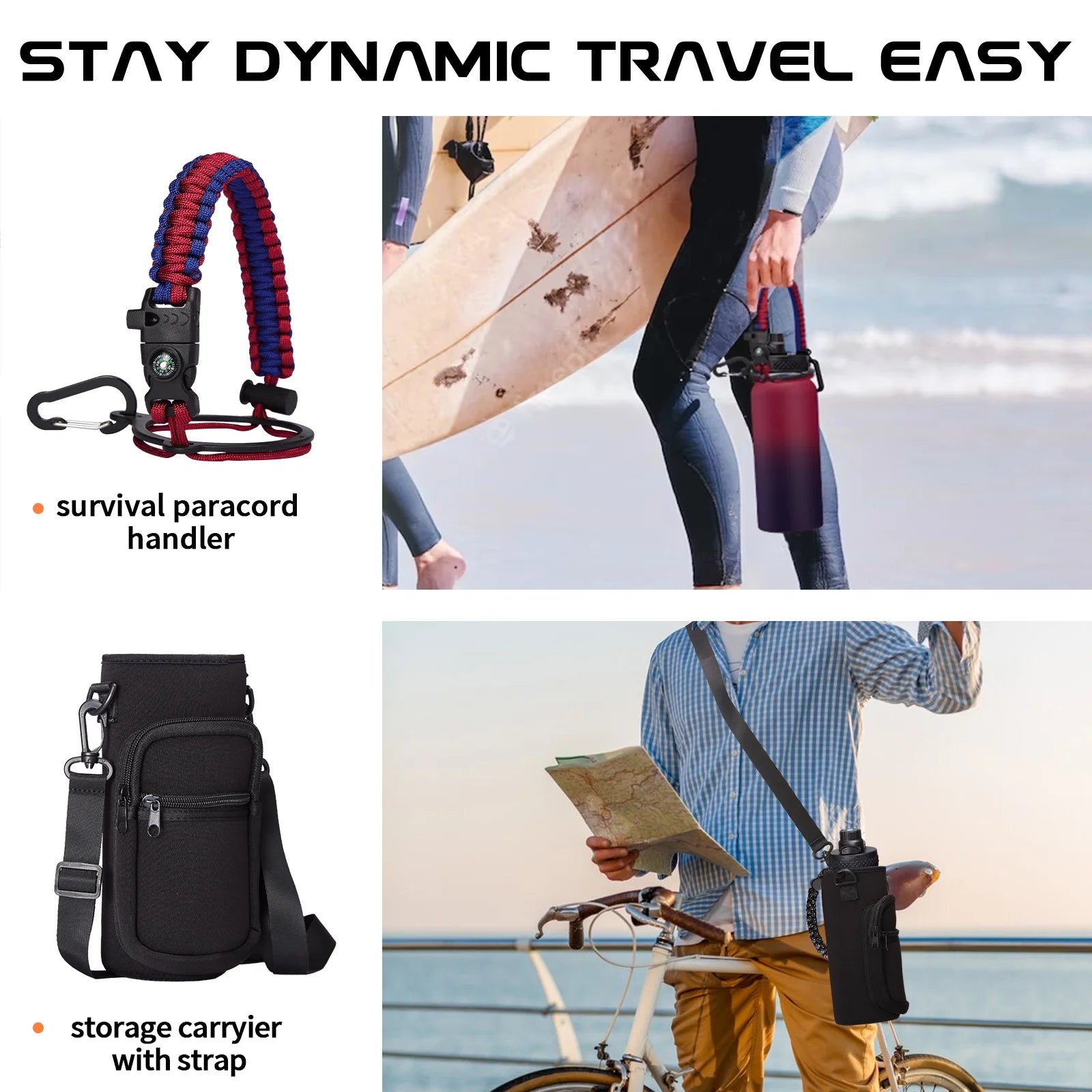 32oz Stainless Steel Insulated Water Bottle with Straw and Shoulder Carrier Bag