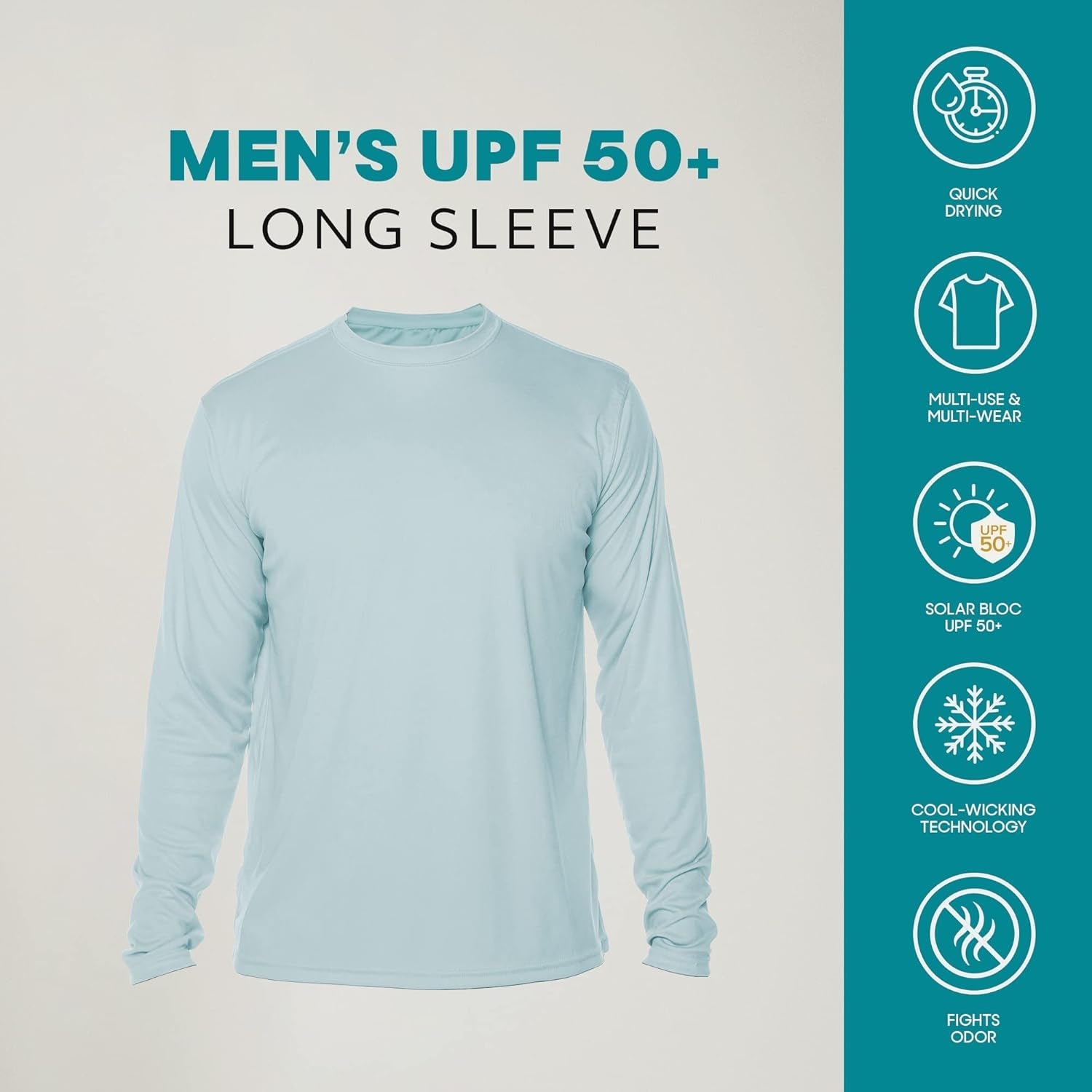 Men's Long Sleeve Outdoor T-Shirt with UPF 50+ Sun Protection for Fishing, Running, Hiking, and Swimming