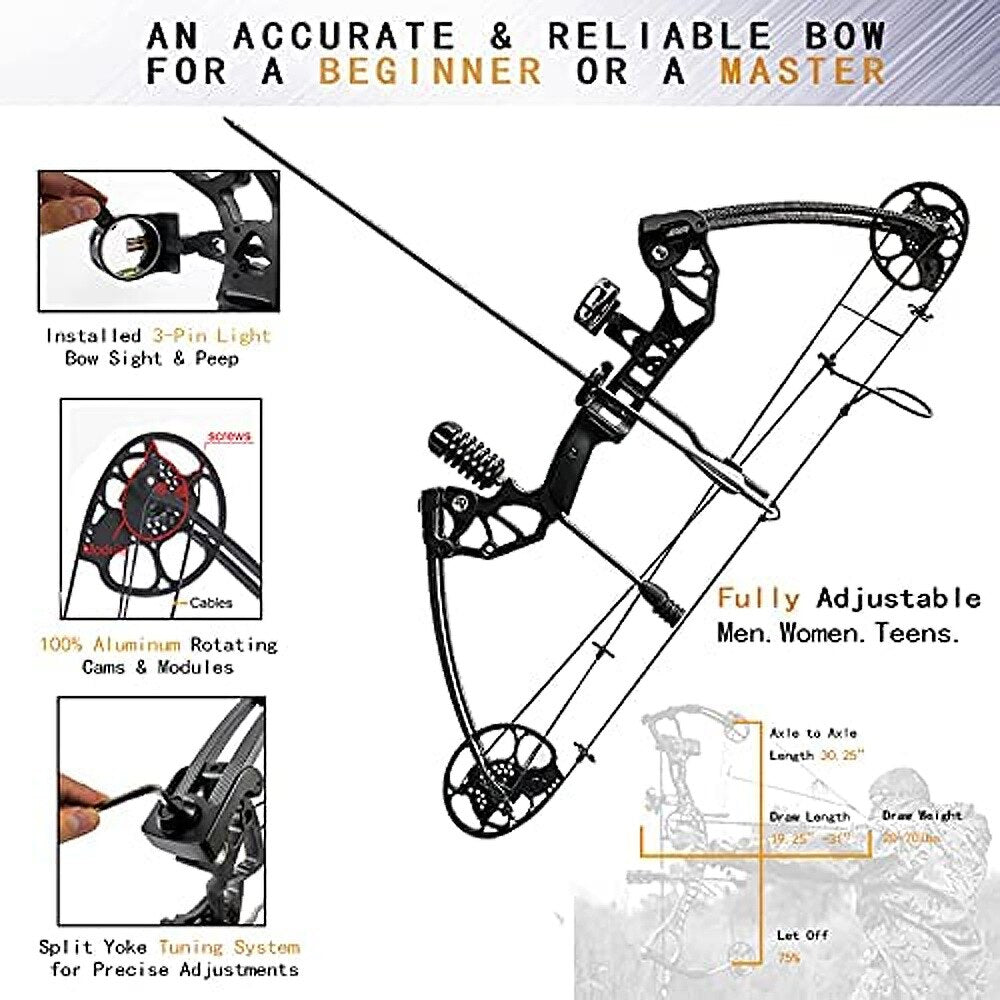 Adjustable 30-70lbs Compound Bow Set for Archery Hunting and Shooting Training