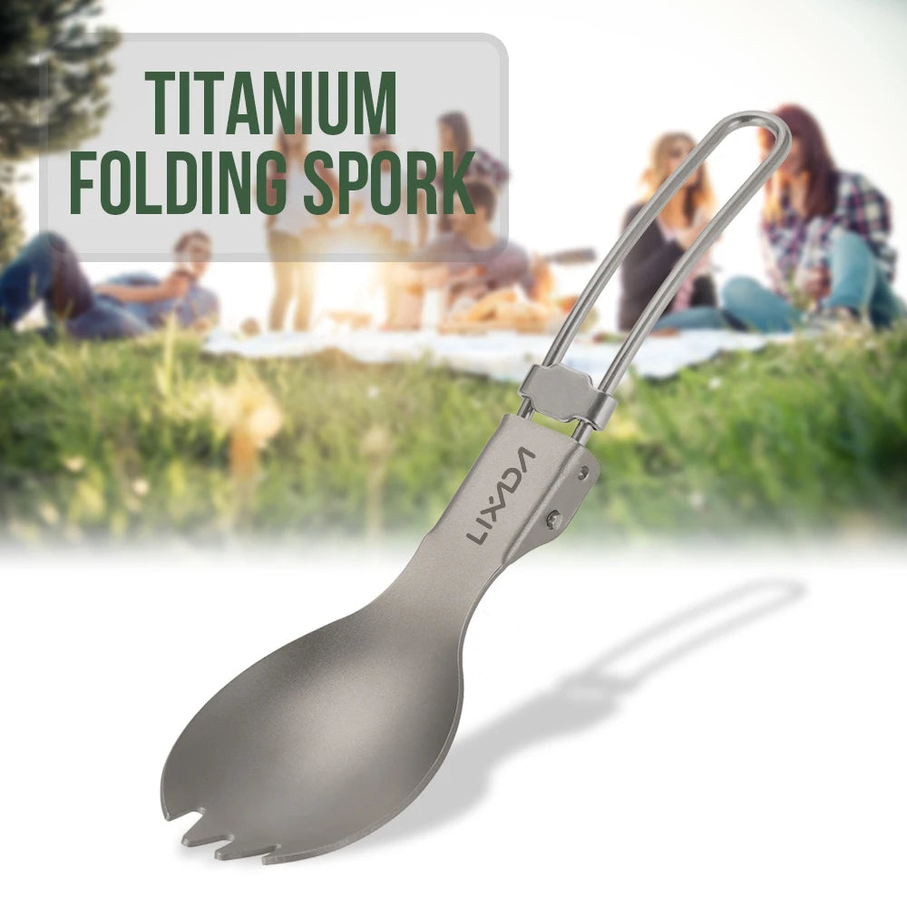 Lixada Titanium Camping Spoon Spork with Folding Handle