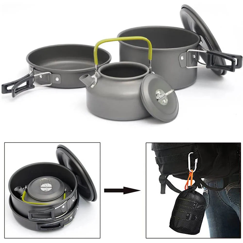 Outdoor Camping Cookware Set with Pot, Cup, Tableware, Water Kettle, Pan, Cutlery Utensils - Ideal for Hiking, Picnics, and Travel