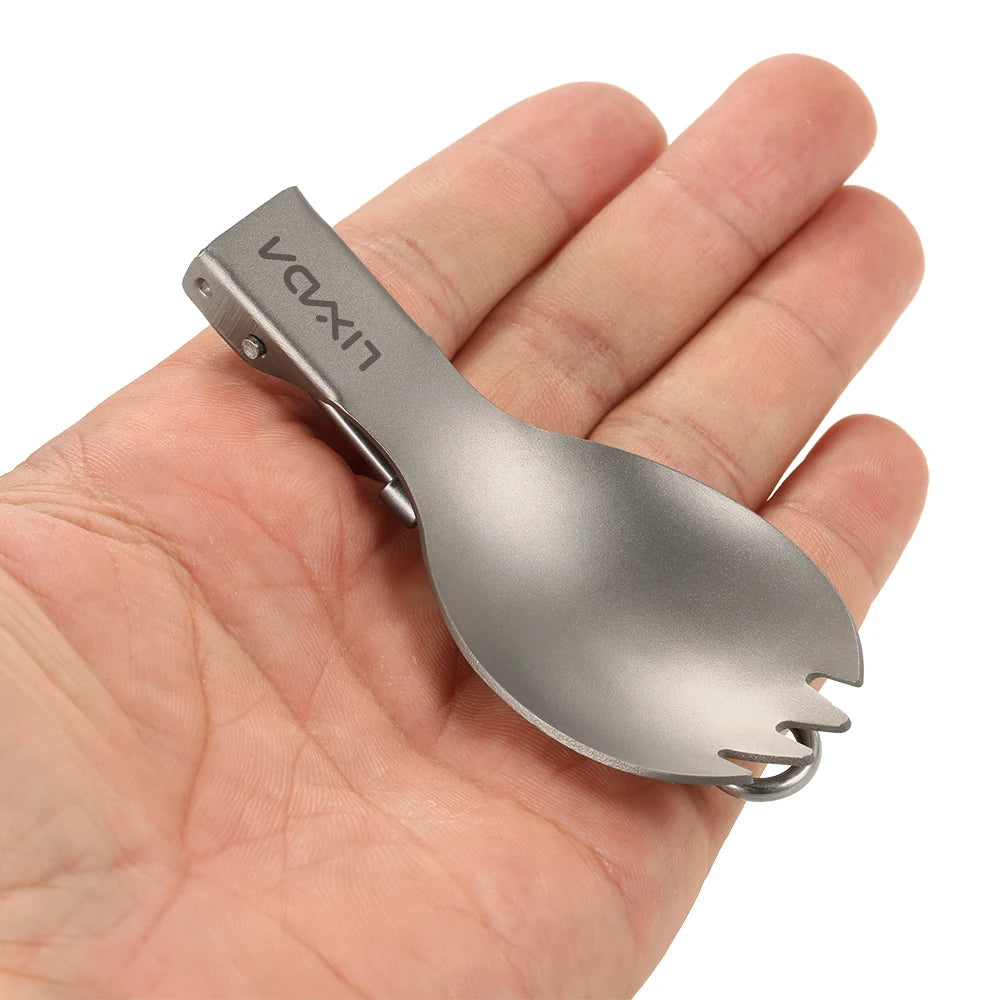 Lixada Titanium Camping Spoon Spork with Folding Handle
