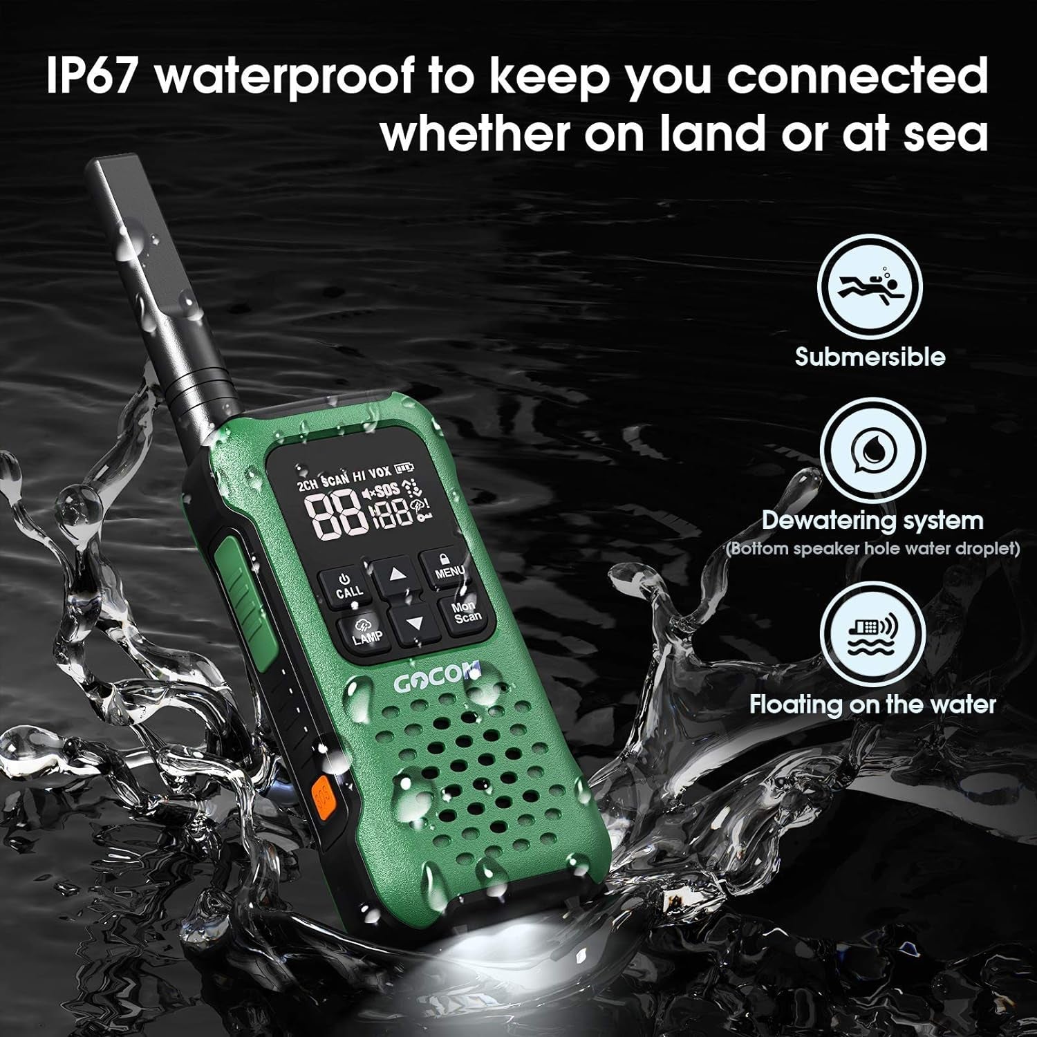 G9 IP67 Waterproof Two Way Radios with NOAA Weather Alert, SOS Emergency Lamp, Long Range, and Rechargeable Batteries - 6 Pack