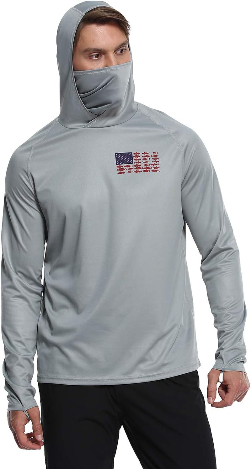 Men's UPF 50 Hooded Fishing Shirt with Gaiter Mask and Sun Protection - Gray, Size XL