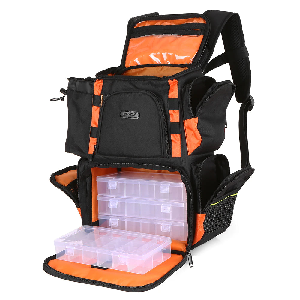 Lixada Waterproof Fishing Backpack with Adjustable Straps and Tackle Storage Bag + Tackle Boxes