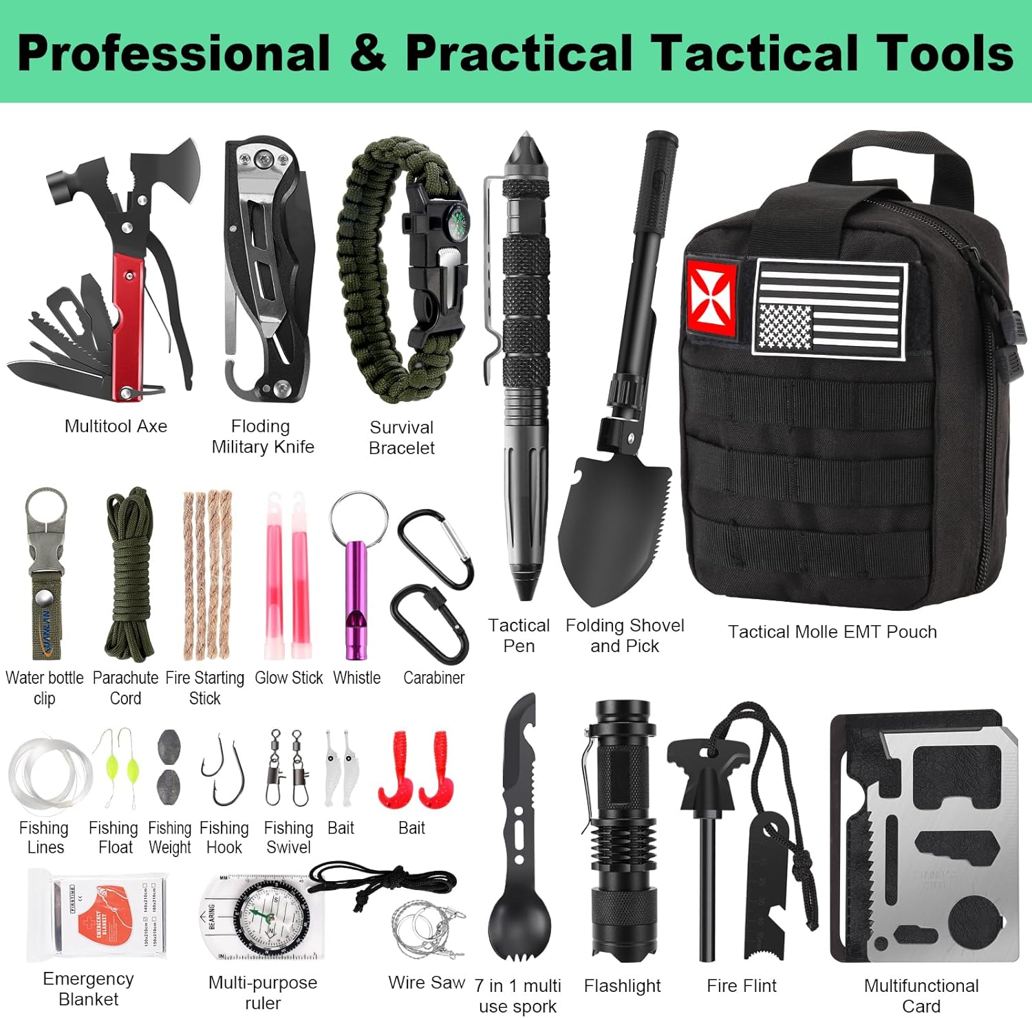 Tactical Survival First Aid Kit IFAK – 256 Pcs Emergency Medical & Survival Gear with MOLLE System