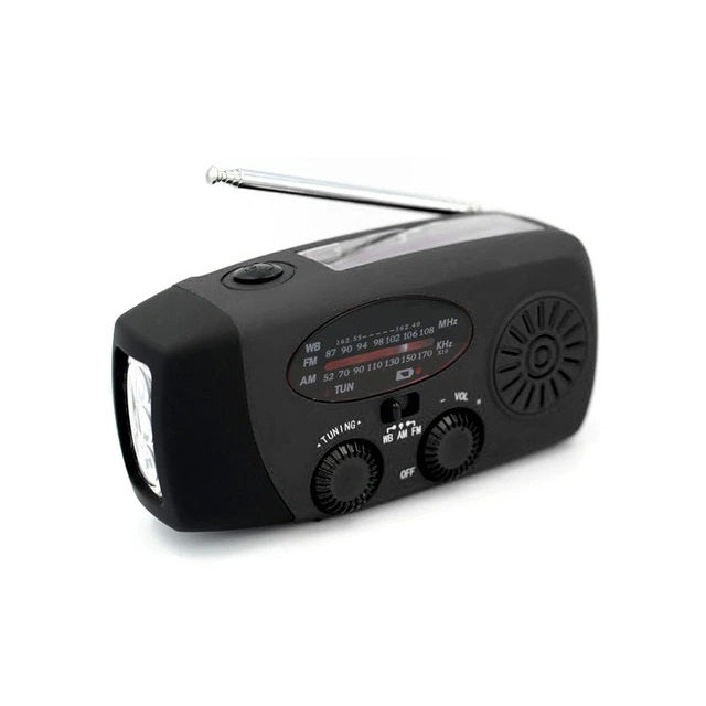 Portable Emergency Solar Radio with Hand Crank, NOAA Weather Alerts, LED Flashlight & 1000mAh Power Bank