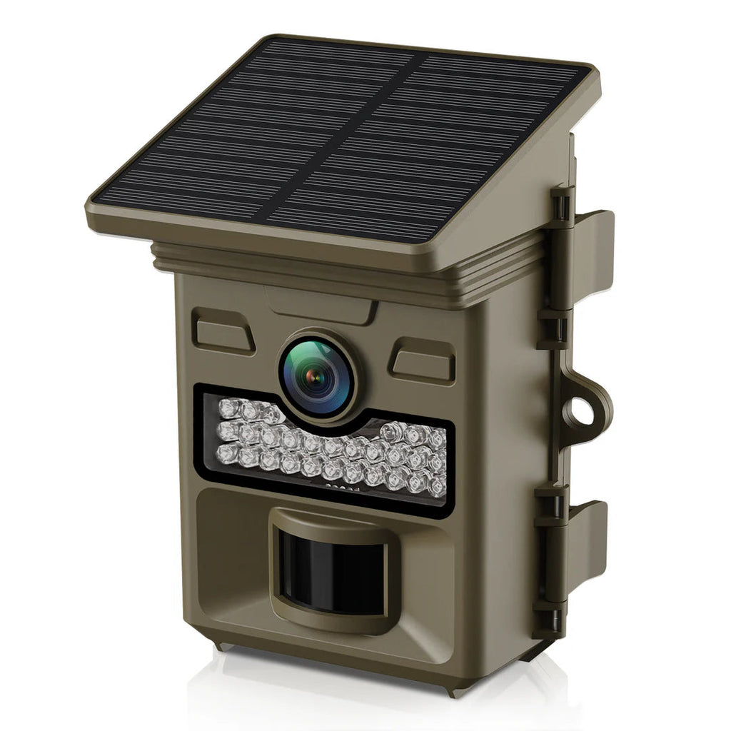 48MP 4K Solar Trail Camera with Night Vision, Motion Activation, and Waterproof Design for Hunting Game