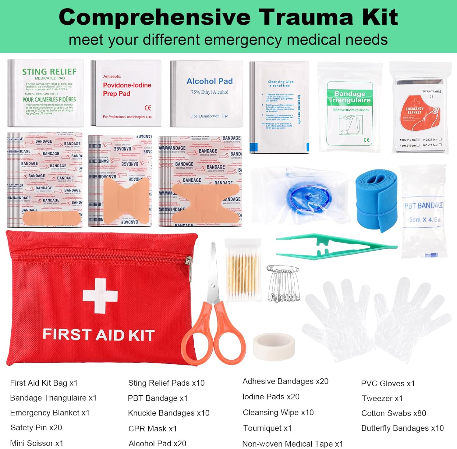 Tactical Survival First Aid Kit IFAK – 256 Pcs Emergency Medical & Survival Gear with MOLLE System