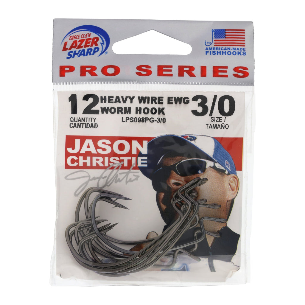 Jason Christie Heavy Wire EWG Worm Fishing Hooks, Size 3/0, 12 Pack