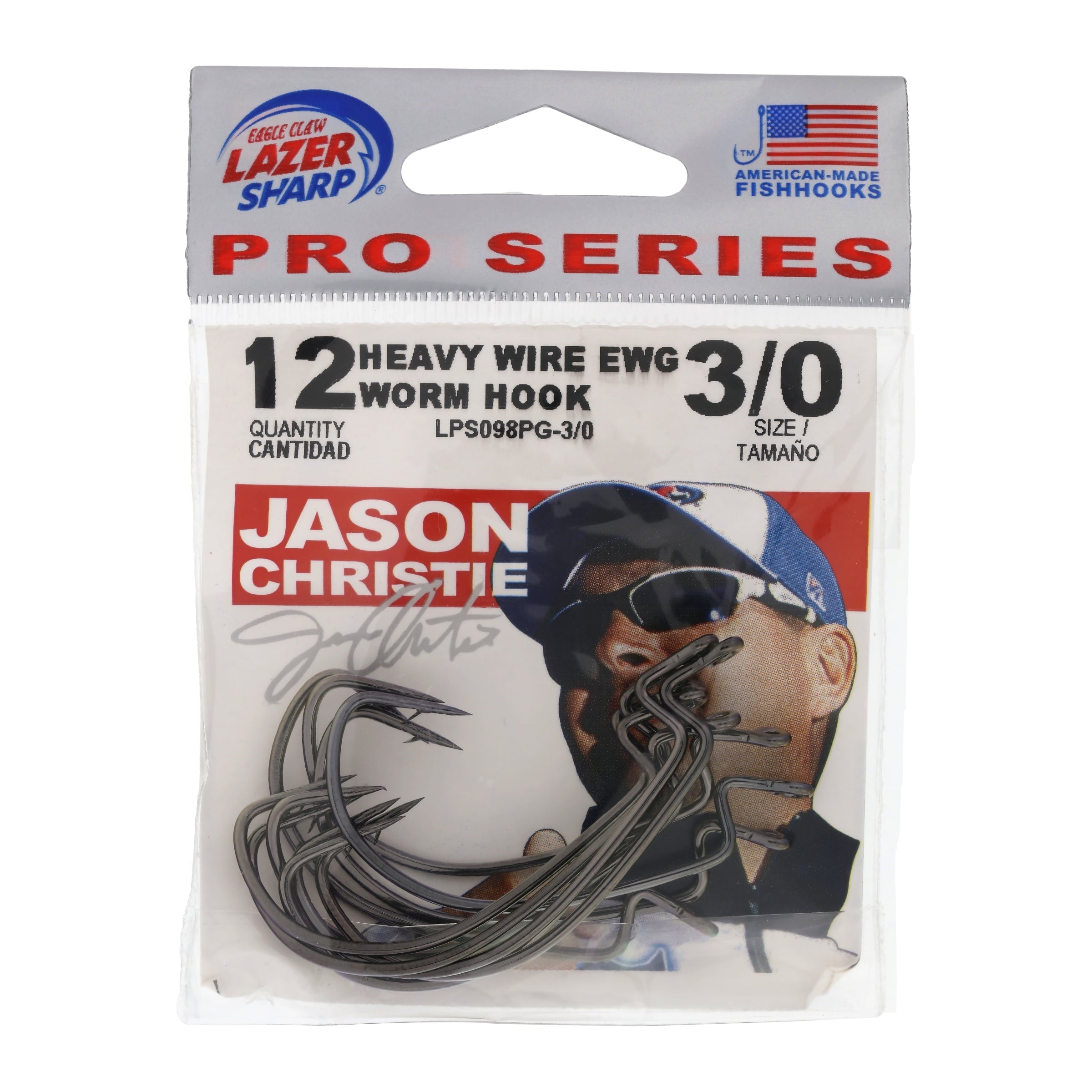 Jason Christie Heavy Wire EWG Worm Fishing Hooks, Size 3/0, 12 Pack