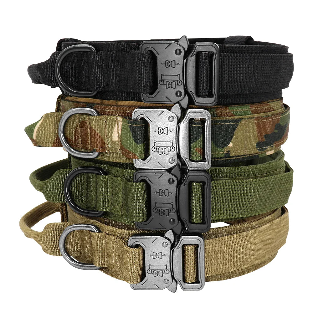 Tactical Dog Collar and Leash Set – Heavy Duty Military Dog Training Collar with Handle & Bungee Leash