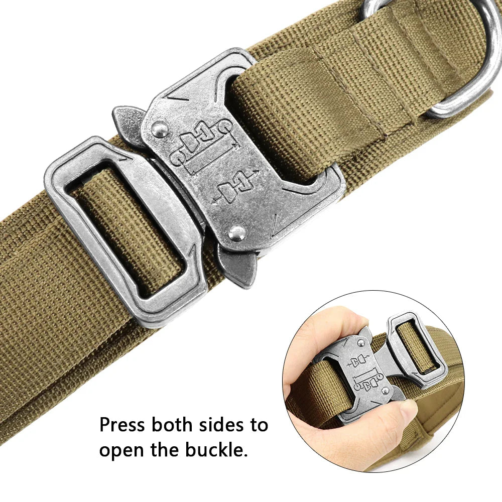 Tactical Dog Collar and Leash Set – Heavy Duty Military Dog Training Collar with Handle & Bungee Leash