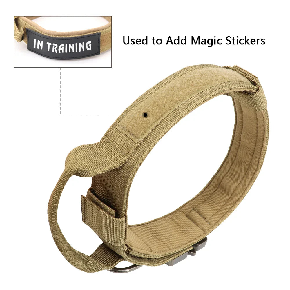 Tactical Dog Collar and Leash Set – Heavy Duty Military Dog Training Collar with Handle & Bungee Leash