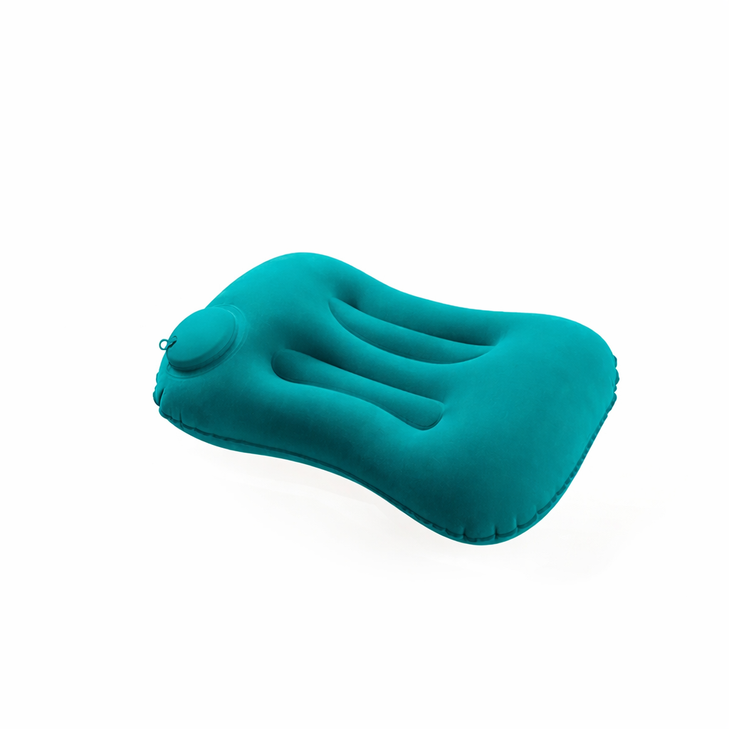 Inflatable Camping Pillow with Built-In Pump – Ultralight Backpacking Travel Pillow for Neck & Lumbar Support