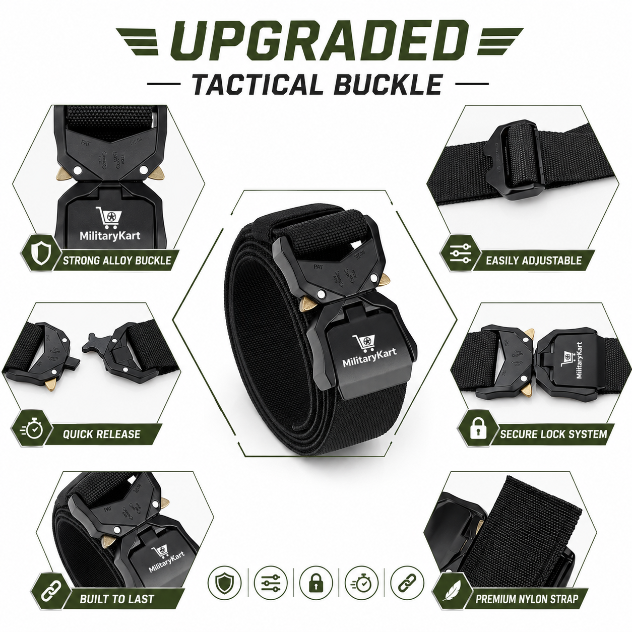 Heavy Duty Tactical Belt for Men with Metal Alloy Quick Release Buckle