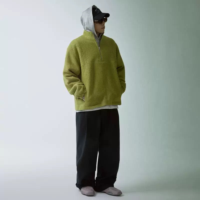 F2CE trendy loose and warm wool fleece sweater, Vibe jacket, autumn and winter stand collar half zipper couple jacket