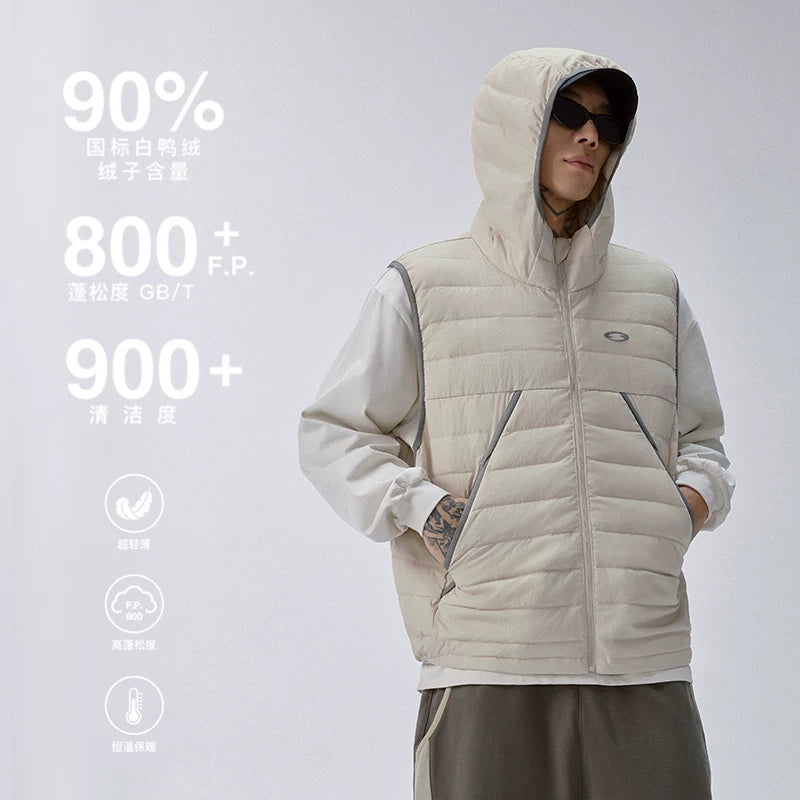 F2CE American trend 90 white duck down hooded pork ribs lightweight outdoor down vest men's couple top jacket
