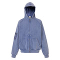 F2CE vintage solid color functional hooded cardigan sweatshirt with worn out studs, loose deconstruction zipper, casual jacket trendy