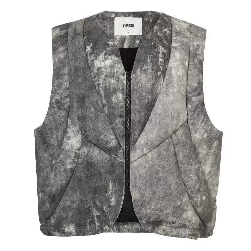 F2CE trendy functional splashed ink printed cotton jacket, vest, winter thick and warm, Vibe loose couple vest jacket