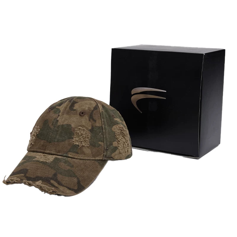 F2CE vintage American worn-out camouflage duckbill cap embroidered logo shallow curved brim cap for men and women casual couple baseball cap