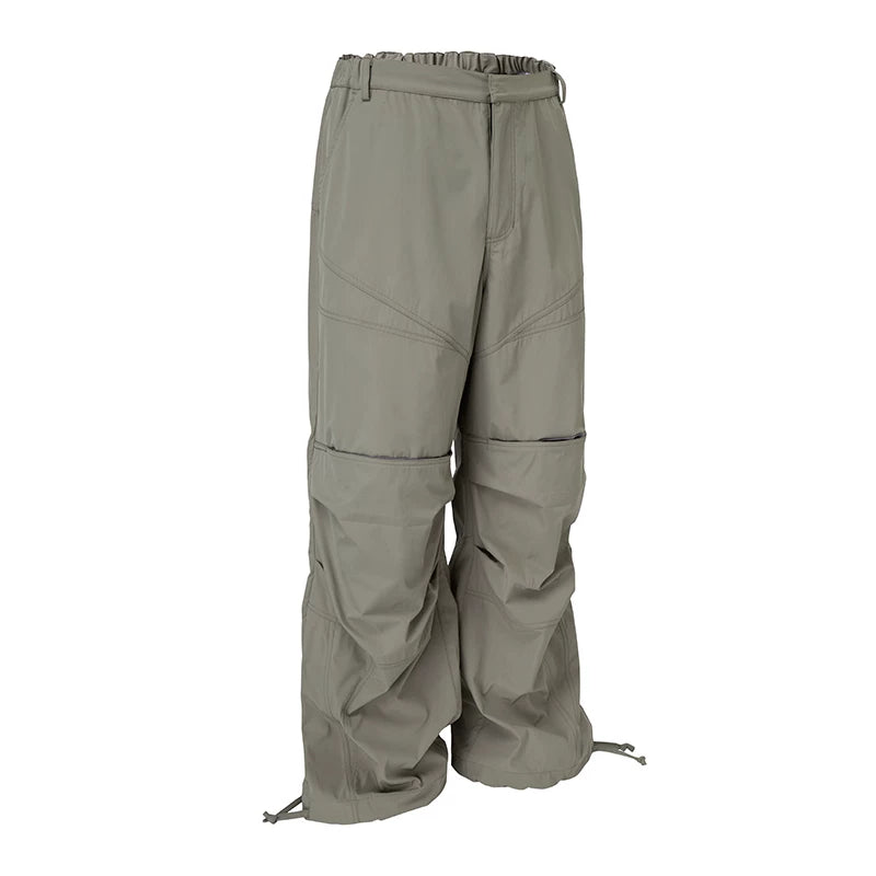 F2CE trendy knee high pocket pleated casual pants, high street Vibe assault pants, loose straight leg workwear pants