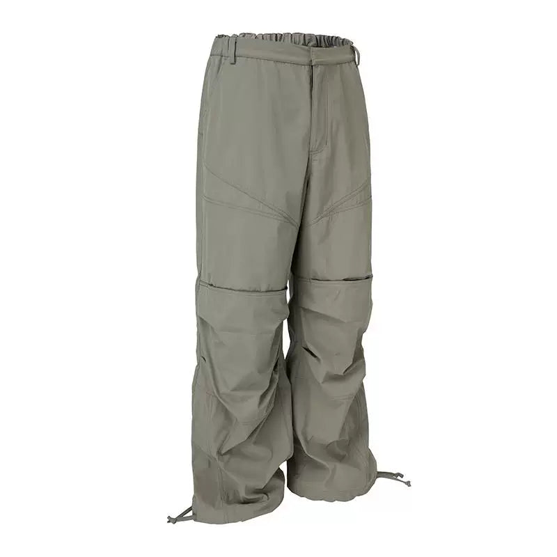 F2CE trendy knee high pocket pleated casual pants, high street Vibe assault pants, loose straight leg workwear pants