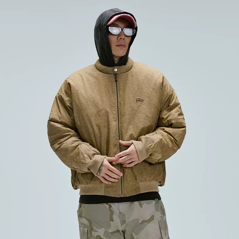 F2CE Trendy Zipper Cotton Jacket American Vibe Loose Wide Fold Cotton Jacket Thickened Warm Cotton Winter Casual Coat