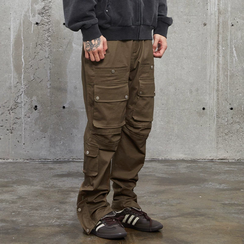 F2CE functional three-dimensional pocket workwear casual pants for winter, loose fitting with studs, men's American trend, Vibe style high street pants