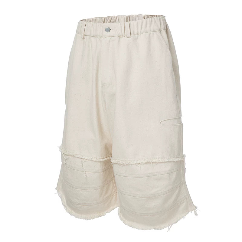 F2CE trendy spliced knee high shorts with loose silhouette, curved edge, high street, Vibe casual versatile cropped pants