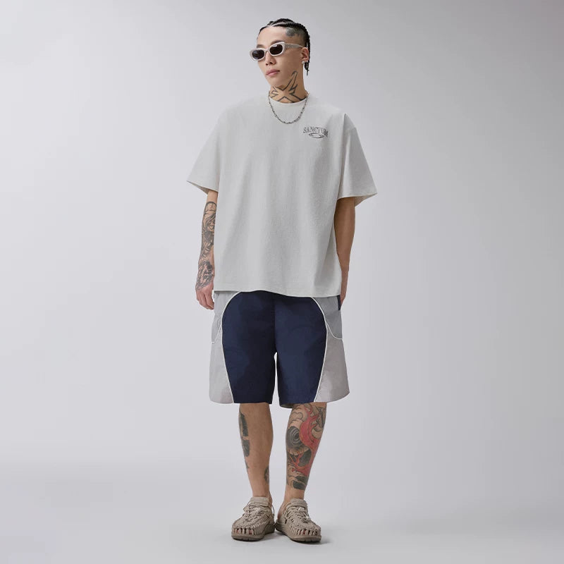 F2CE Urban Functional American Trendy Contrast Splicing Sports Shorts Summer Breathable Loose Straight Casual Middle Pants