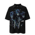 F2CE heavy-duty washed vintage polo shirt, American retro waffle print couple T-shirt, loose casual short sleeved shirt