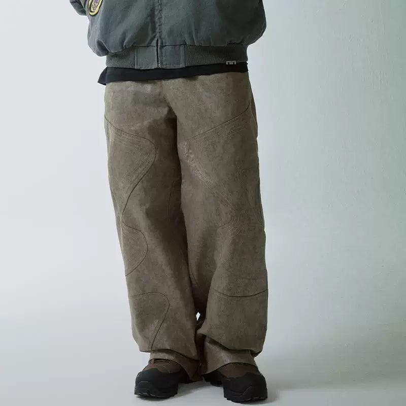F2CE deconstructive splicing trend pants, loose straight leg silhouette, distressed pattern, brushed wax, Vibe style versatile casual pants