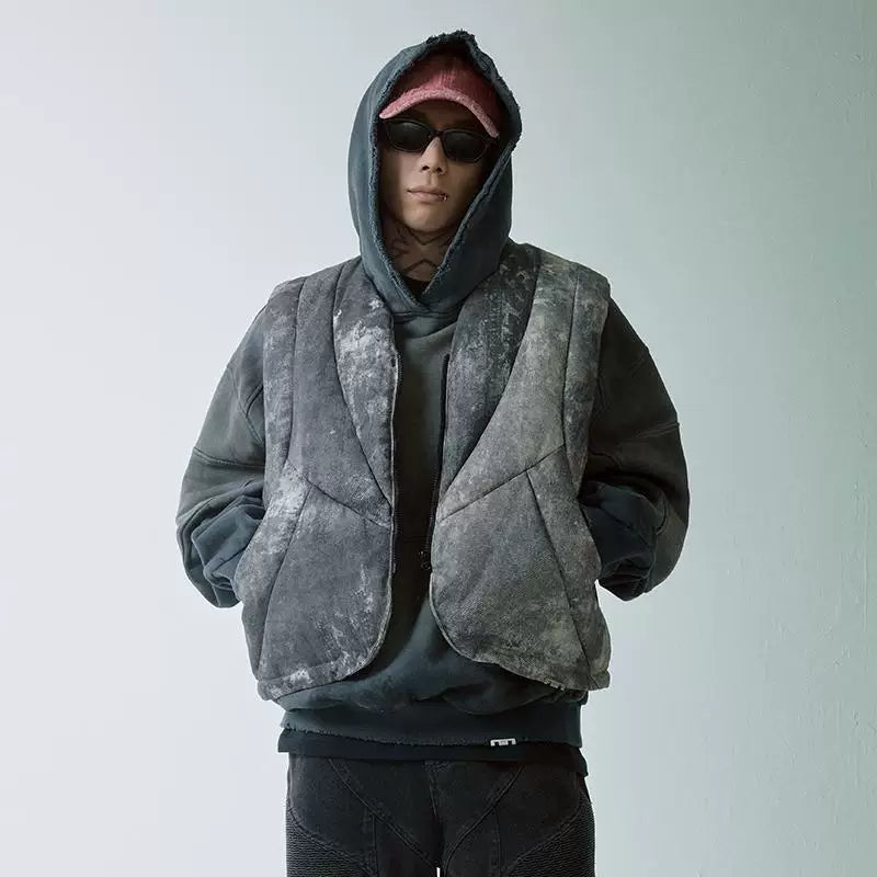 F2CE trendy functional splashed ink printed cotton jacket, vest, winter thick and warm, Vibe loose couple vest jacket