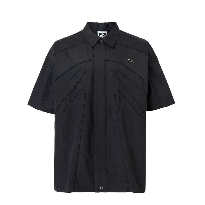 F2CE loose silhouette dark skeleton three-dimensional shirt high street trendy American metal logo functional short sleeved men
