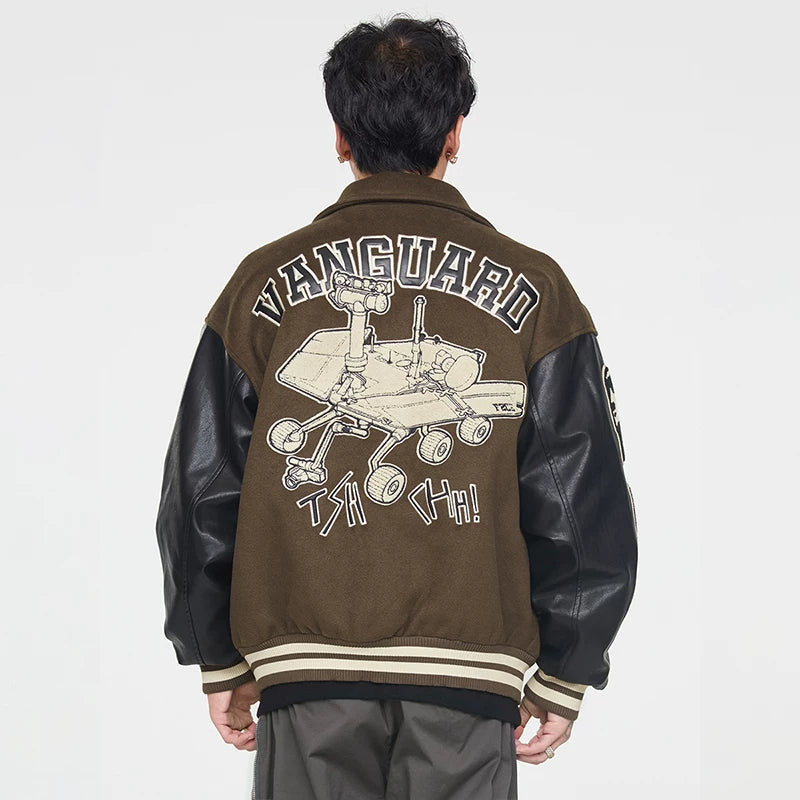 F2CE Trendy Heavy duty Towel Embroidered Baseball Jacket Wool for Autumn and Winter, Trendy Couple Casual Collar Jacket