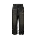 F2CE trendy and versatile dark distressed jeans with jacquard corduroy pattern, loose wide leg straight leg casual pants for men