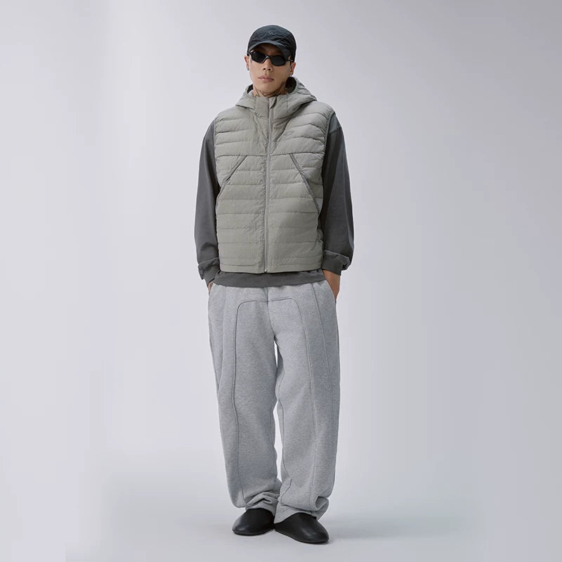 F2CE American trend 90 white duck down hooded pork ribs lightweight outdoor down vest men's couple top jacket