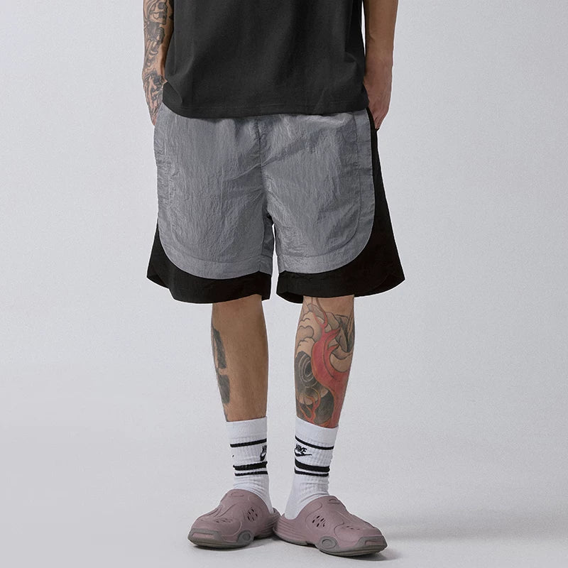 F2CE summer lightweight outdoor metal nylon splicing trend sports five point beach pocket workwear drawstring shorts