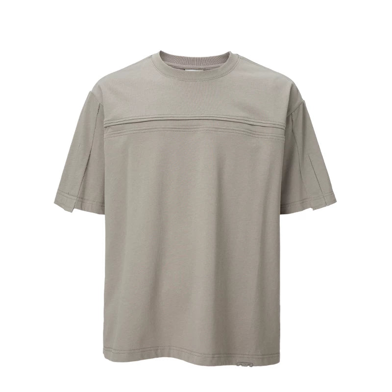 F2CE original basic versatile small collar trendy base solid color T-shirt with bone breaking splicing casual loose short sleeved shirt