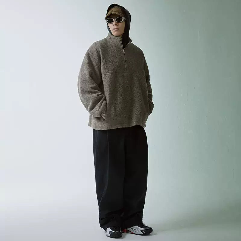 F2CE trendy loose and warm wool fleece sweater, Vibe jacket, autumn and winter stand collar half zipper couple jacket
